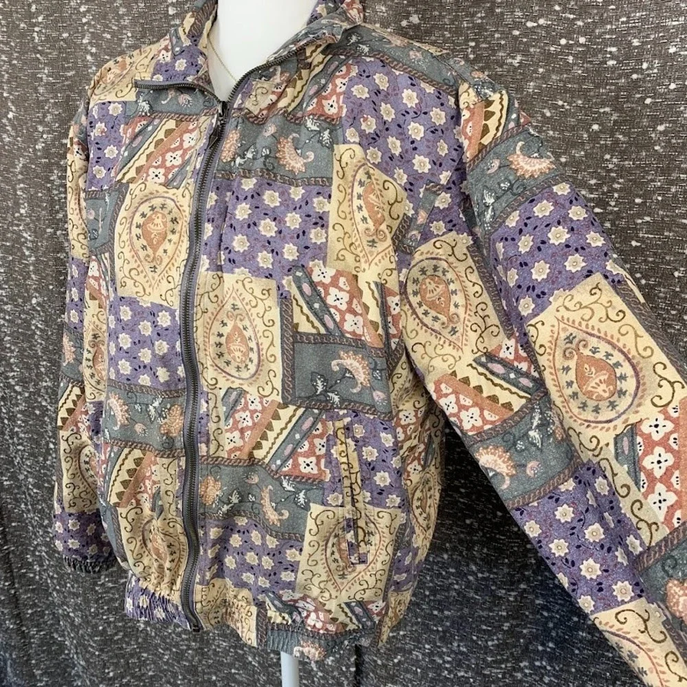 Vintage‎ Xposure Multicolor Full Zip Silk Jacket Boho Women's Medium